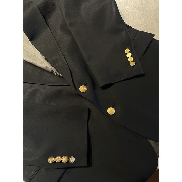 Vtg Christian Dior Monsieur 44R Black Gold Tone Buttons Designer Blazer Coat - Picture 10 of 16